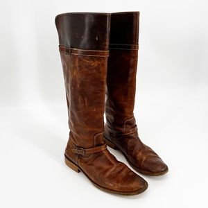 Frye Shirley Distressed Brown Equestrian Leather Riding Tall Boot Size 8
